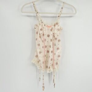 Nan Flower Coquette Vintage 90s Floral Lace Trim Garter Lingerie Cami Top Size S